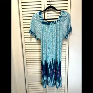 Cute dress with wide sleeves  multi color green  turquoise some purple and white